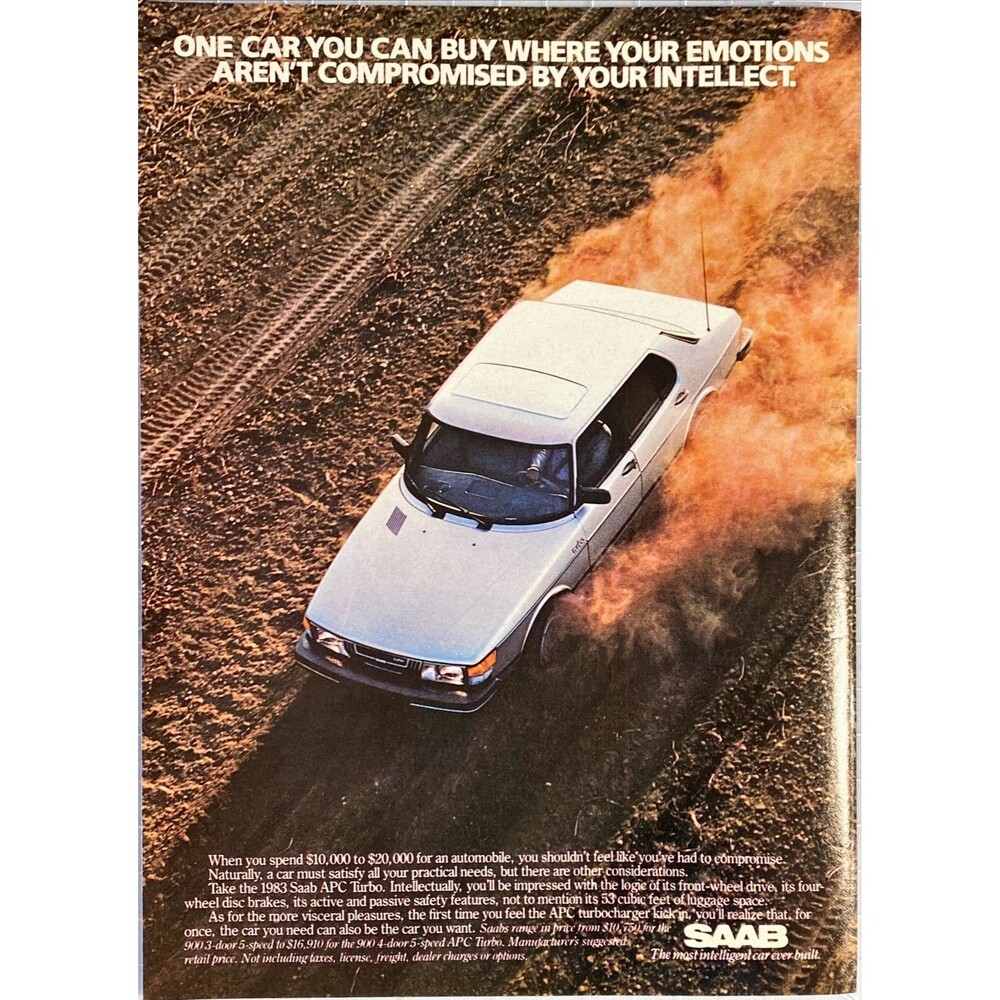 SAAB APC Turbo "The Most intelligent Car Ever Built" Vintage Print Ad 1982